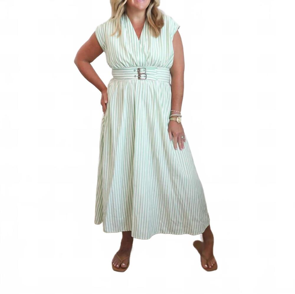 NEW ZOE AND CLAIRE stripe belted midi dress in green